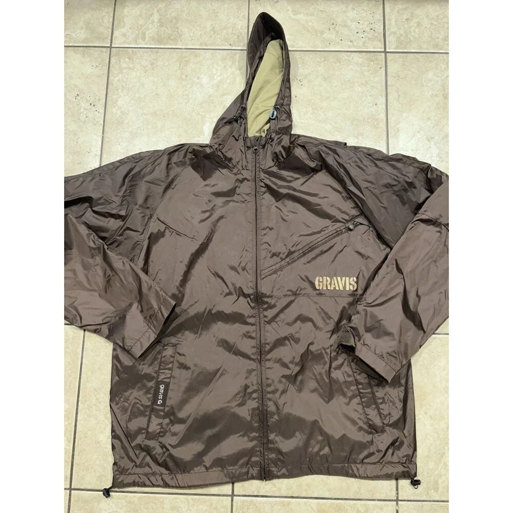 Vintage Gravis Jacket Mens Large Brown Full Zip Hooded Nylon Japan Skateboarding